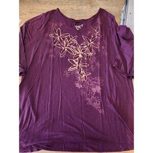 Just My Size JMS Purple Floral Flowy Blouse Shirt Half Sleeve Women's 2XL